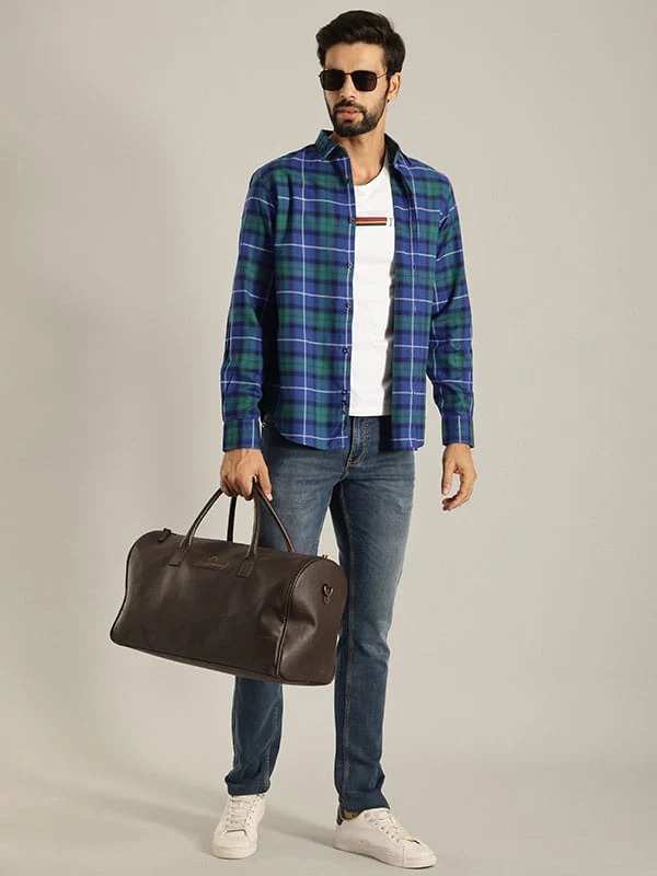 Indian Terrain Men Checkered Blue Shirt